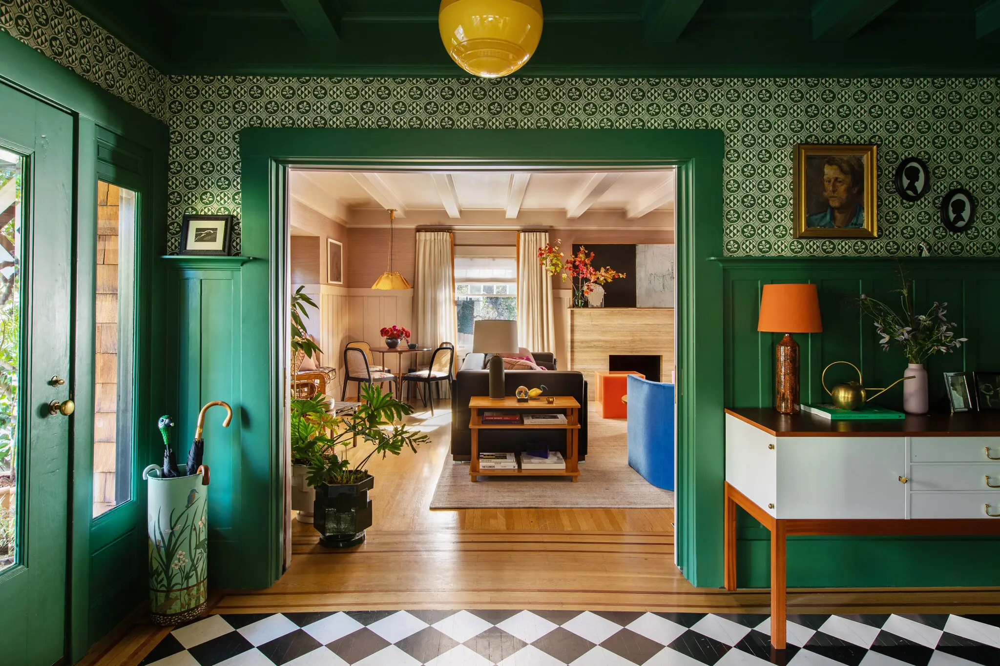 224 Mountain Avenue — green foyer with checkerboard floors