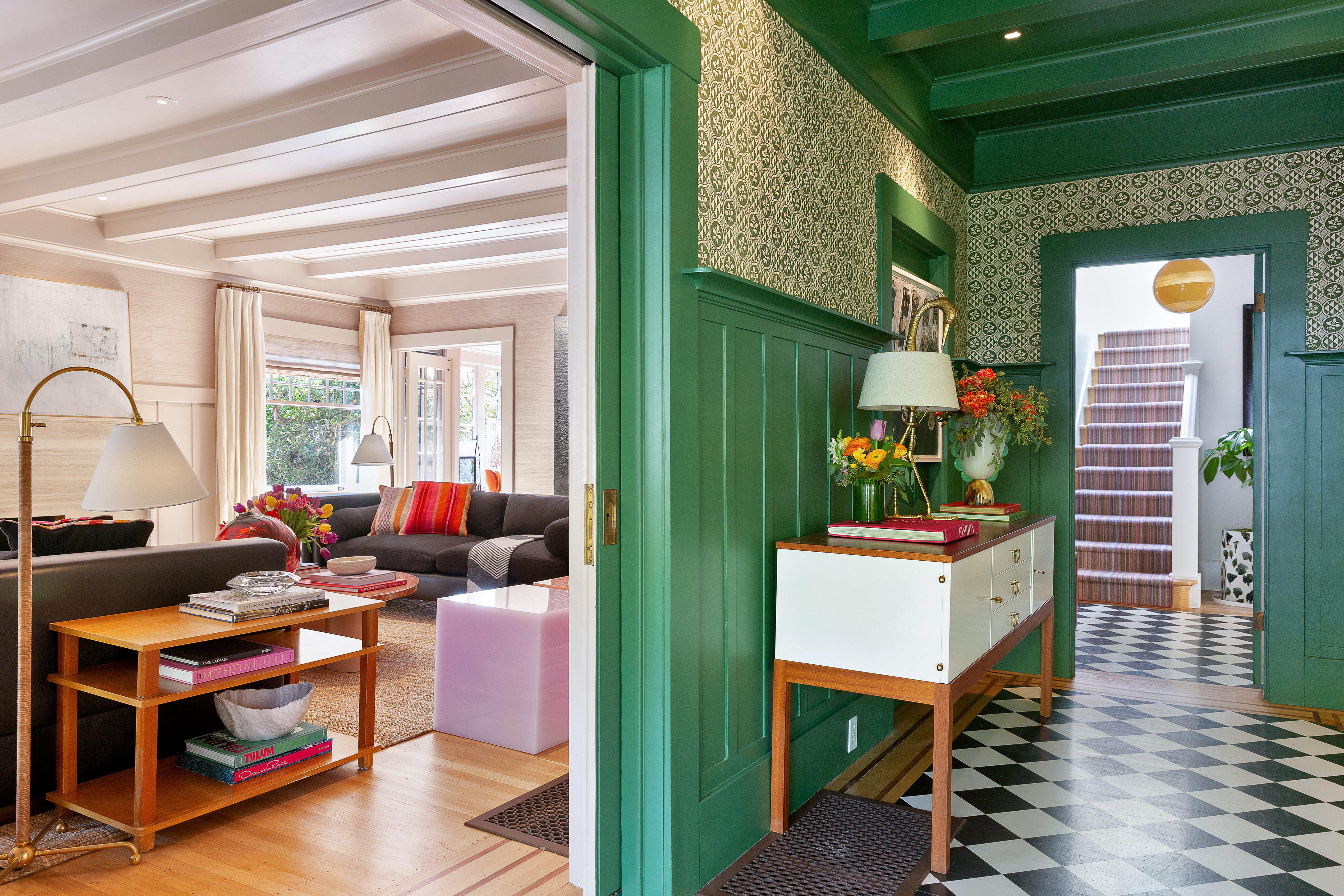 224 Mountain Avenue — green entry with checkerboard floors