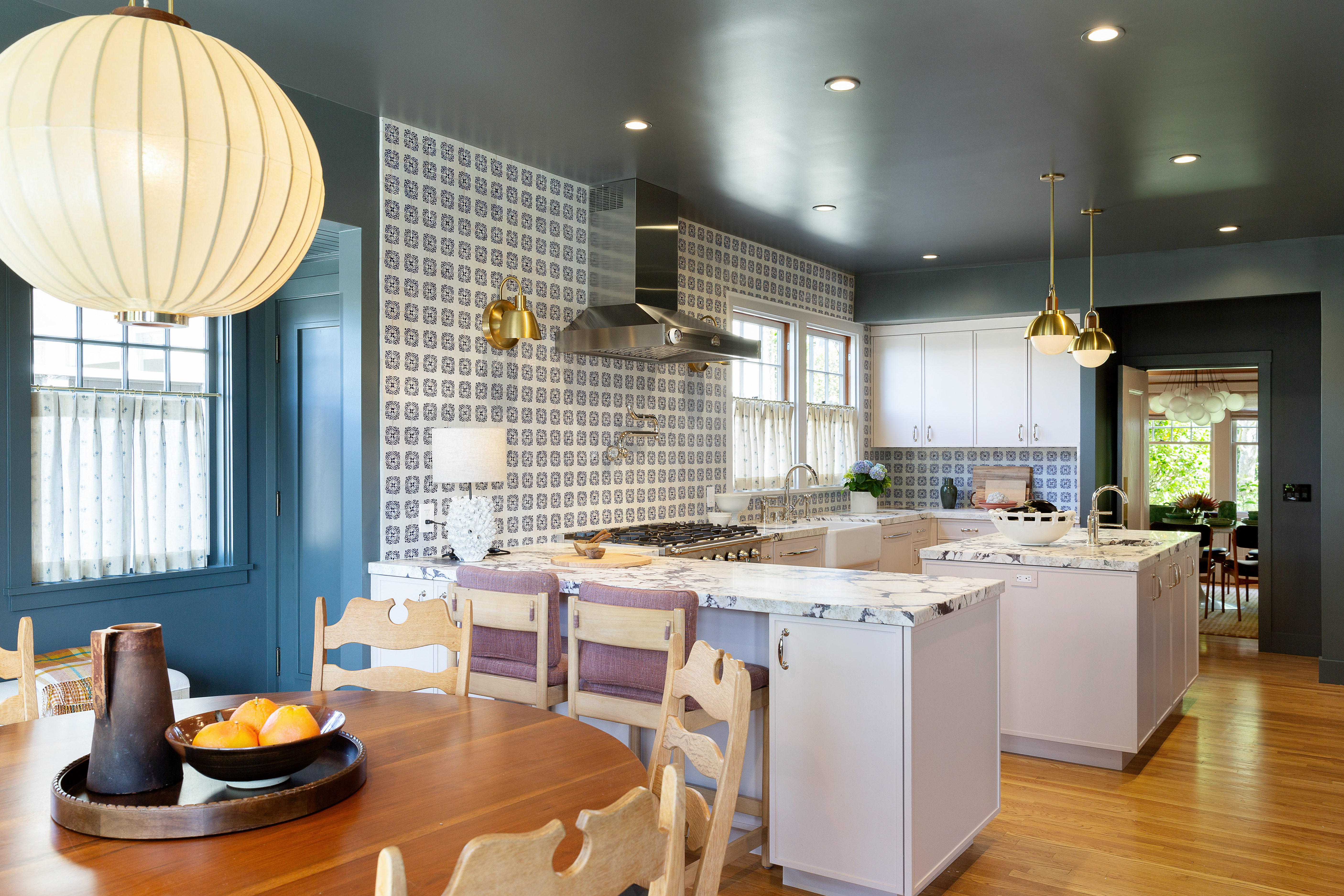 224 Mountain Avenue — kitchen with patterned tile and blue ceiling
